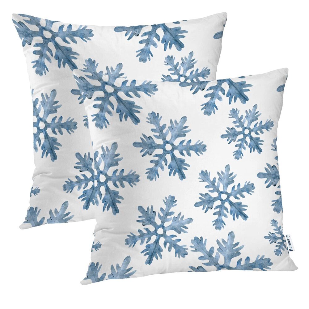 1192 Christmas Blue Decorative Pillow Covers, 22 x 22 Inch Blue Snow Winter